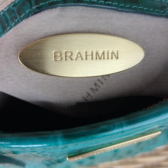 Brahmin Teal Blue Crocodile Embossed Leather Bag Tassel Charm - Picture 13 of 16